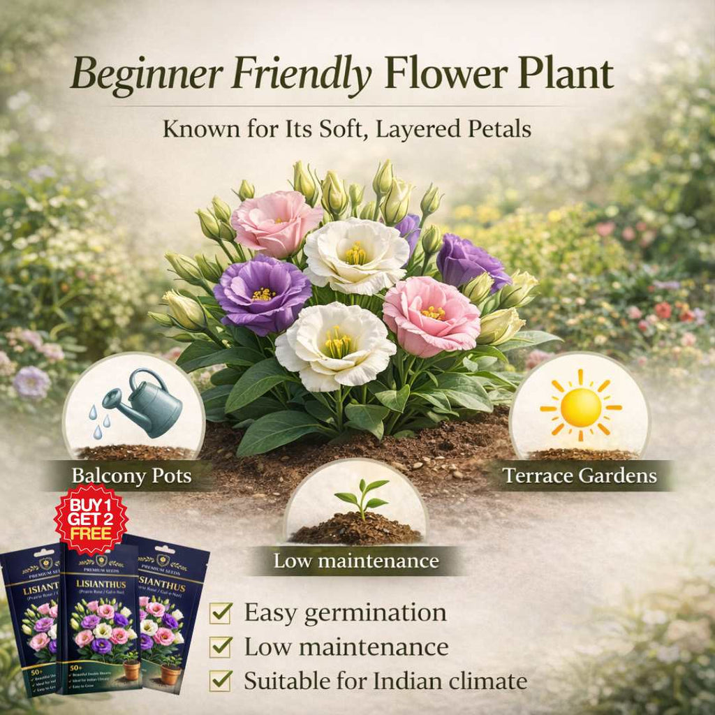 Premium Lisianthus (Prairie Rose / Gul-e-Naz) Flower Seeds | BUY 1 GET 2 FREE